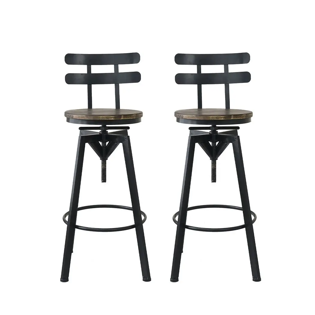 Levede 1x Bar Stool Industrial Adjustable Swivel Stools Back Wood Counter Chairs