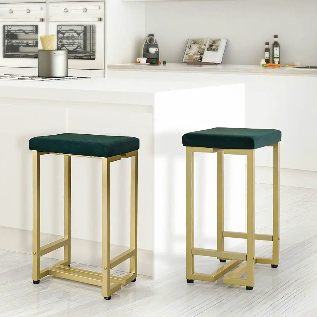 Levede 2x Bar Stools Velvet  Backless Metal Kitchen Counter Chairs Padded Seat