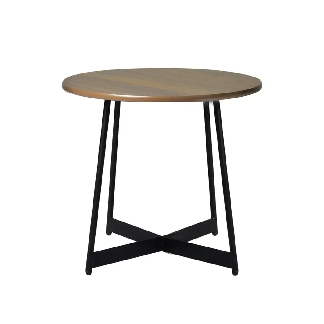 Levede Side Table Bedside Coffee End Round Wood Steel Industrial Retro 50cm Dia.