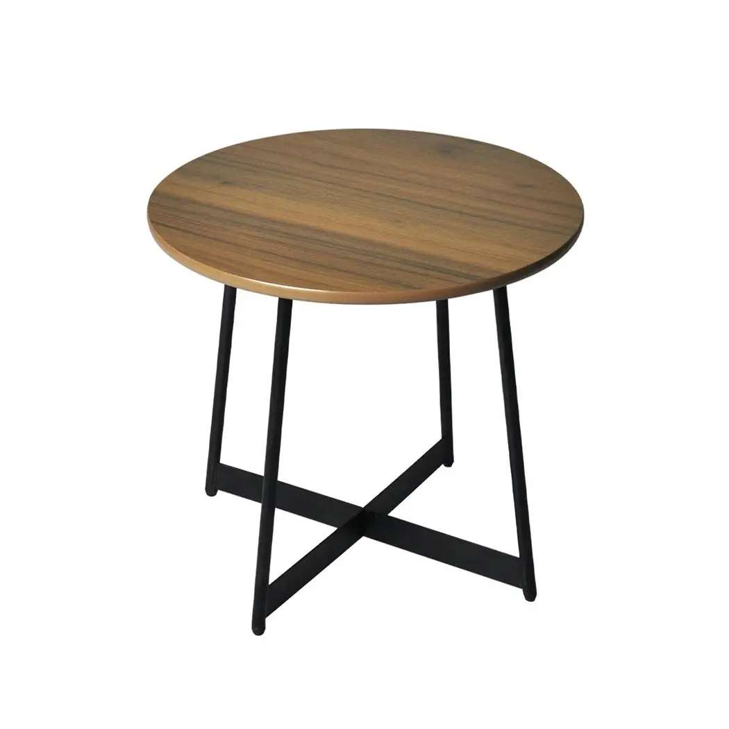 Levede Side Table Bedside Coffee End Round Wood Steel Industrial Retro 50cm Dia.