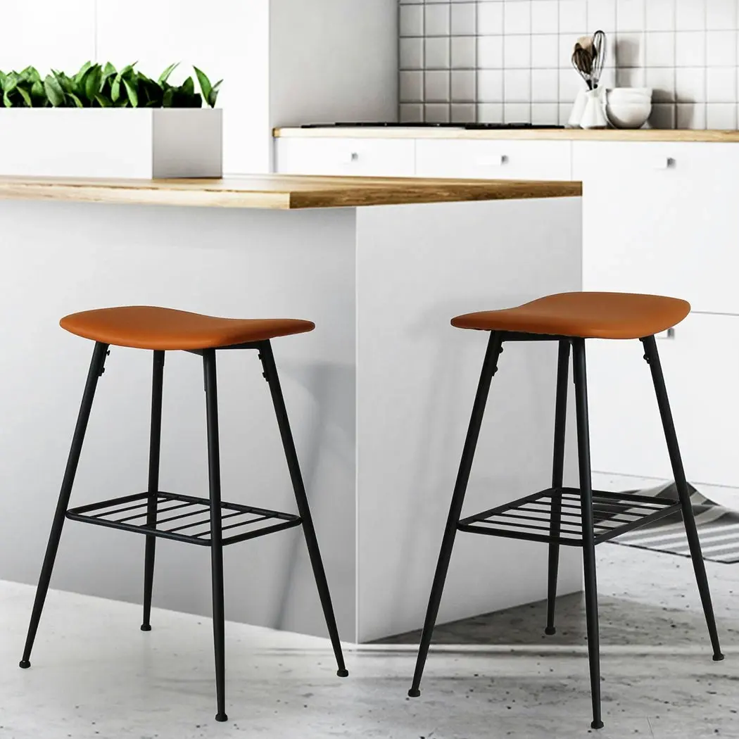 Levede 2x Bar Stools Kitchen Bar Pub Stool Counter Dining Chairs PU Leather Tan