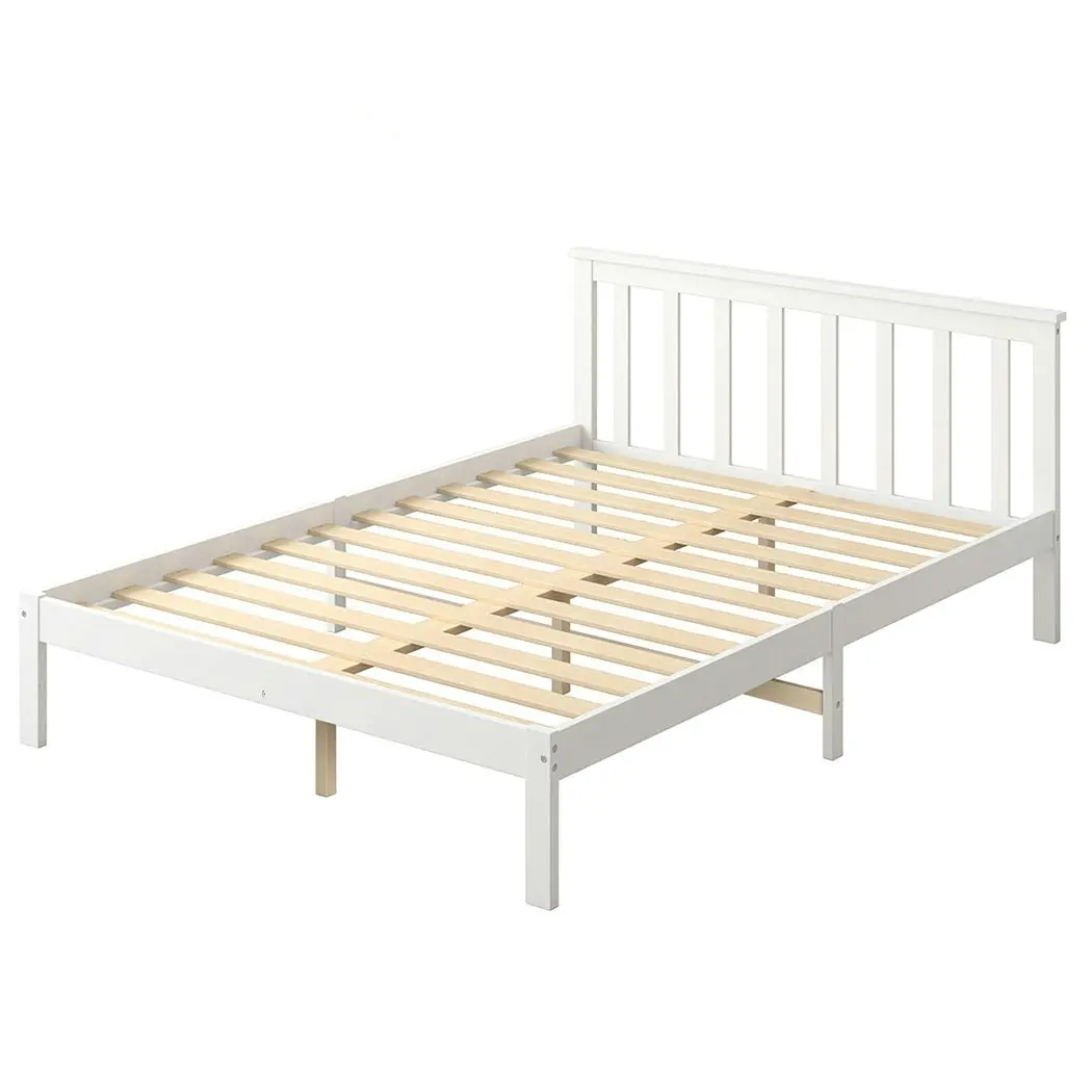 Levede Wooden Bed Frame Queen Full Size Mattress Base Timber White