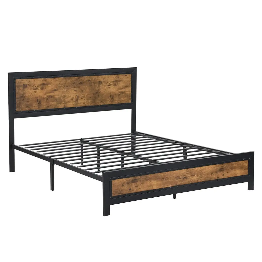 Levede Metal Bed Frame Mattress Base Platform Wooden Rivets Drawers Double