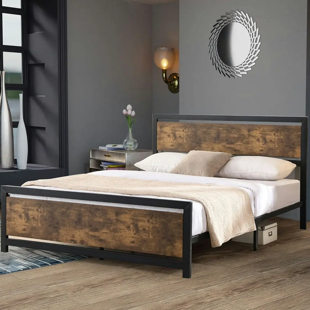 Levede Metal Bed Frame Mattress Base Platform Wooden Industrial  Double Rustic