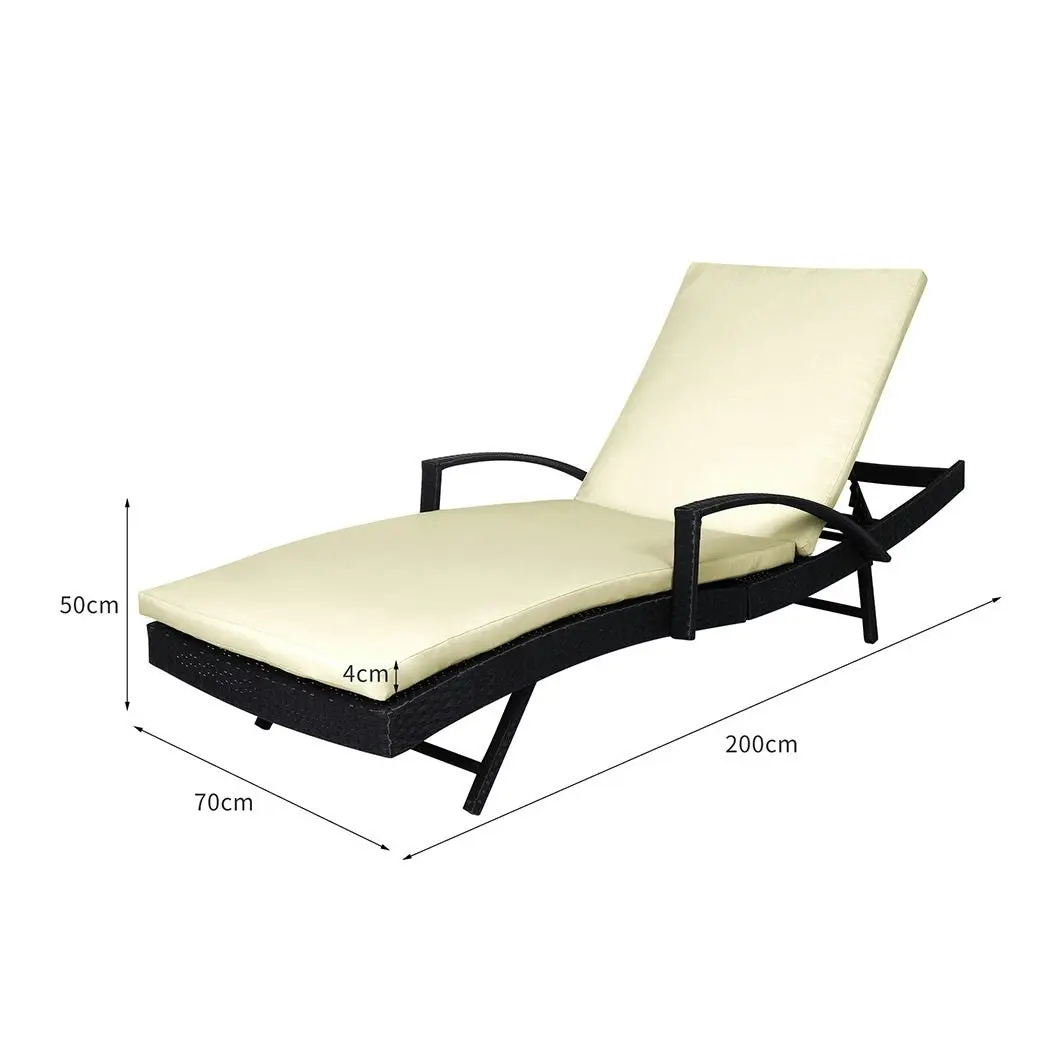 2PCS Levede Outdoor Sun Lounger Furniture Wicker Lounge Garden Patio Bed Cushion