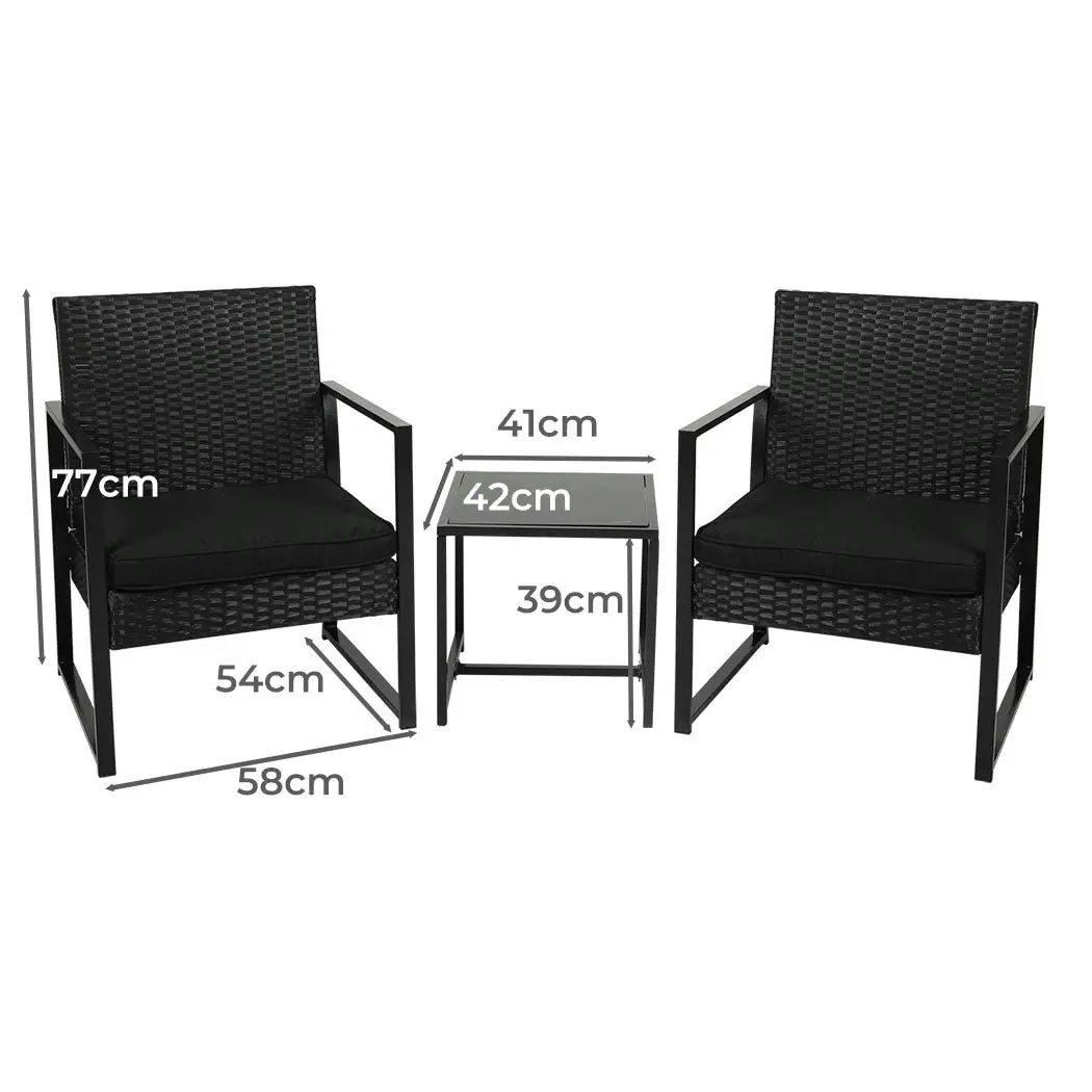 Levede 3 Pcs Outdoor Furniture Set Chair Table Setting Patio Garden Rattan Seat