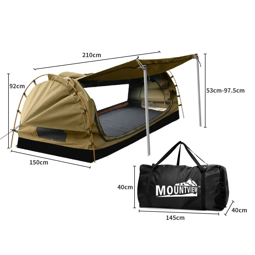 Mountview Double Swag Camping Swags Canvas Dome Tent Free Standing Khaki