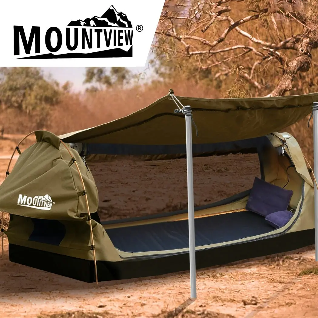 Mountview Double Swag Camping Swags Canvas Dome Tent Free Standing Khaki