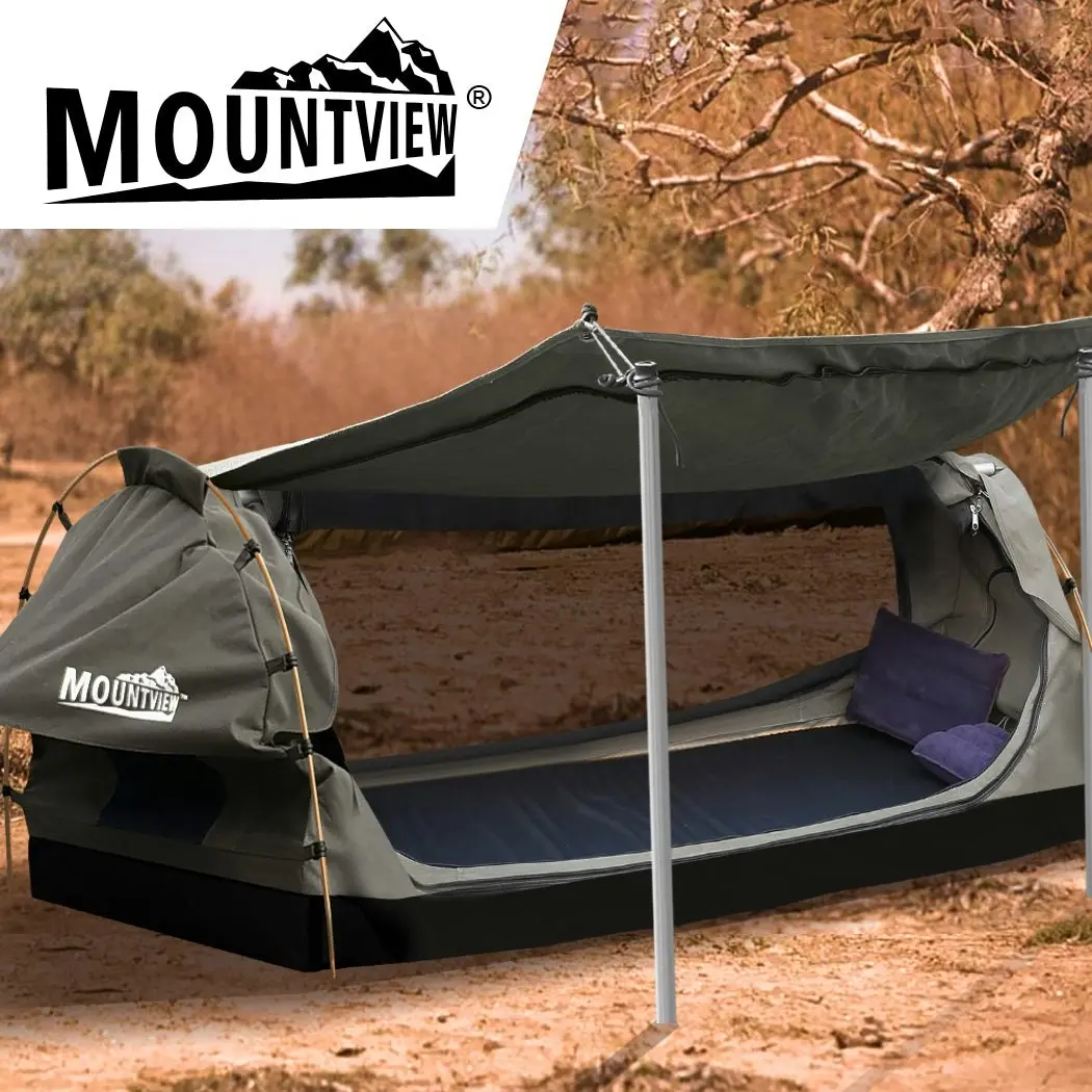 Mountview Double Swag Camping Swags Canvas Dome Tent Free Standing Grey