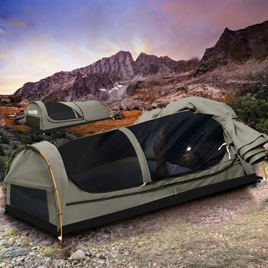 Mountview Double Swag Camping Swags Canvas Dome Tent Hiking Mattress Grey