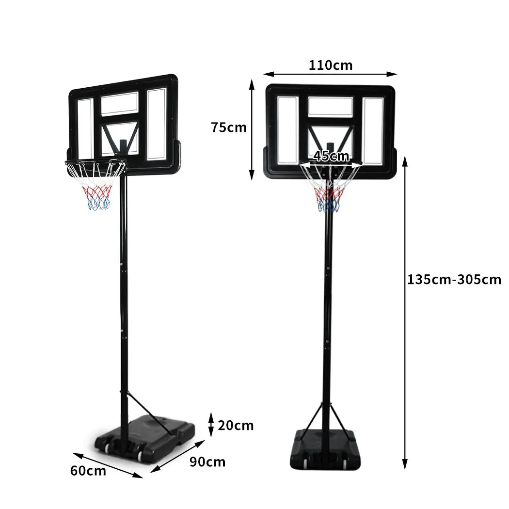 Centra Basketball Hoop Stand Portable 1.3-3.05M Height Adjustable Net Ring Adult