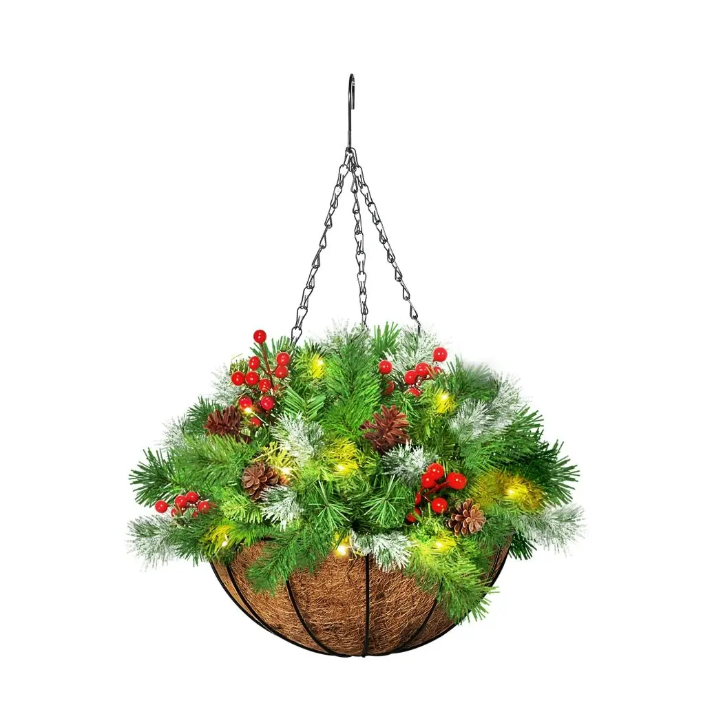 Santaco Christmas Hanging Basket Ornaments LED Lights Home Garden Porch Decor