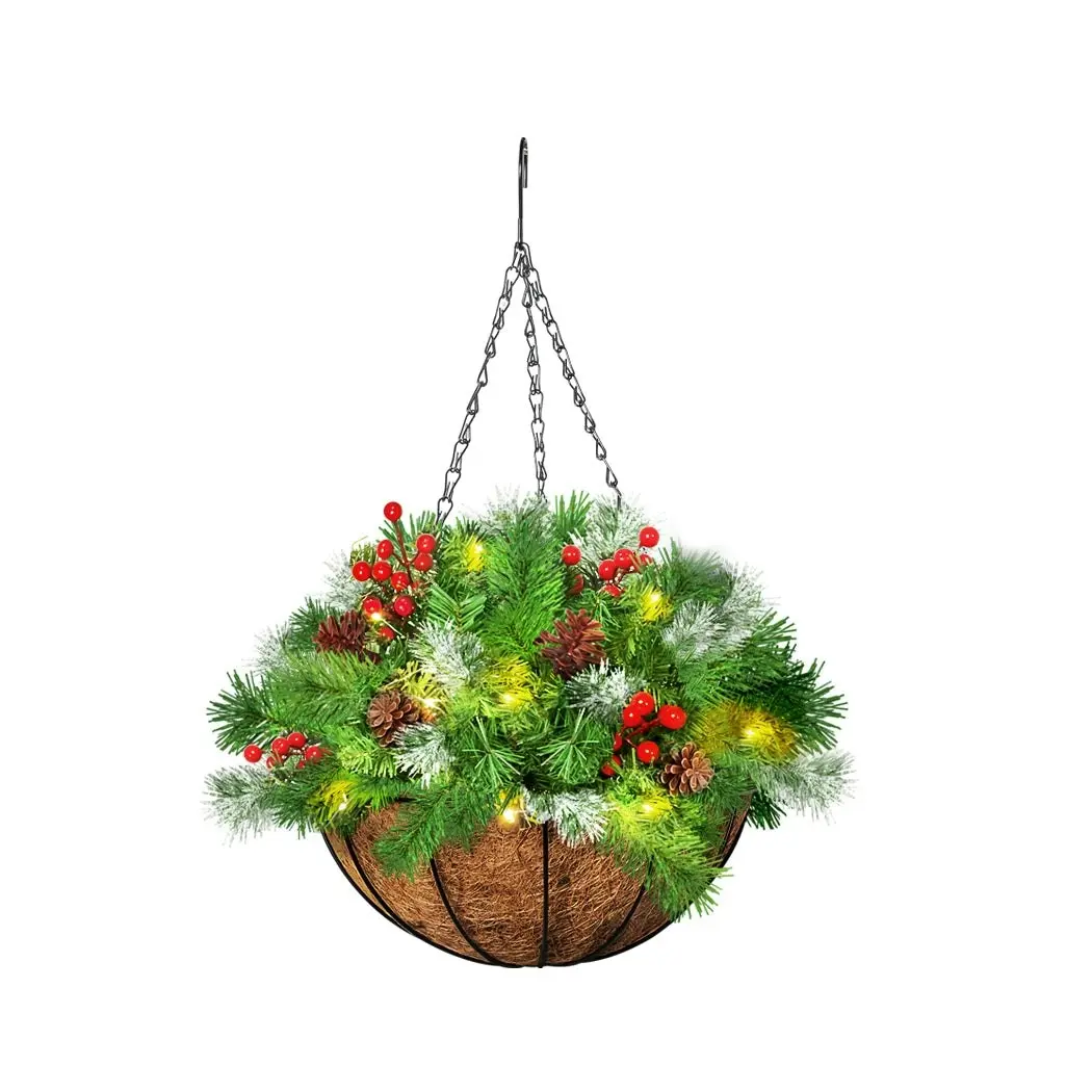 Santaco Christmas Hanging Basket Ornaments LED Lights Home Garden Decor 30cm