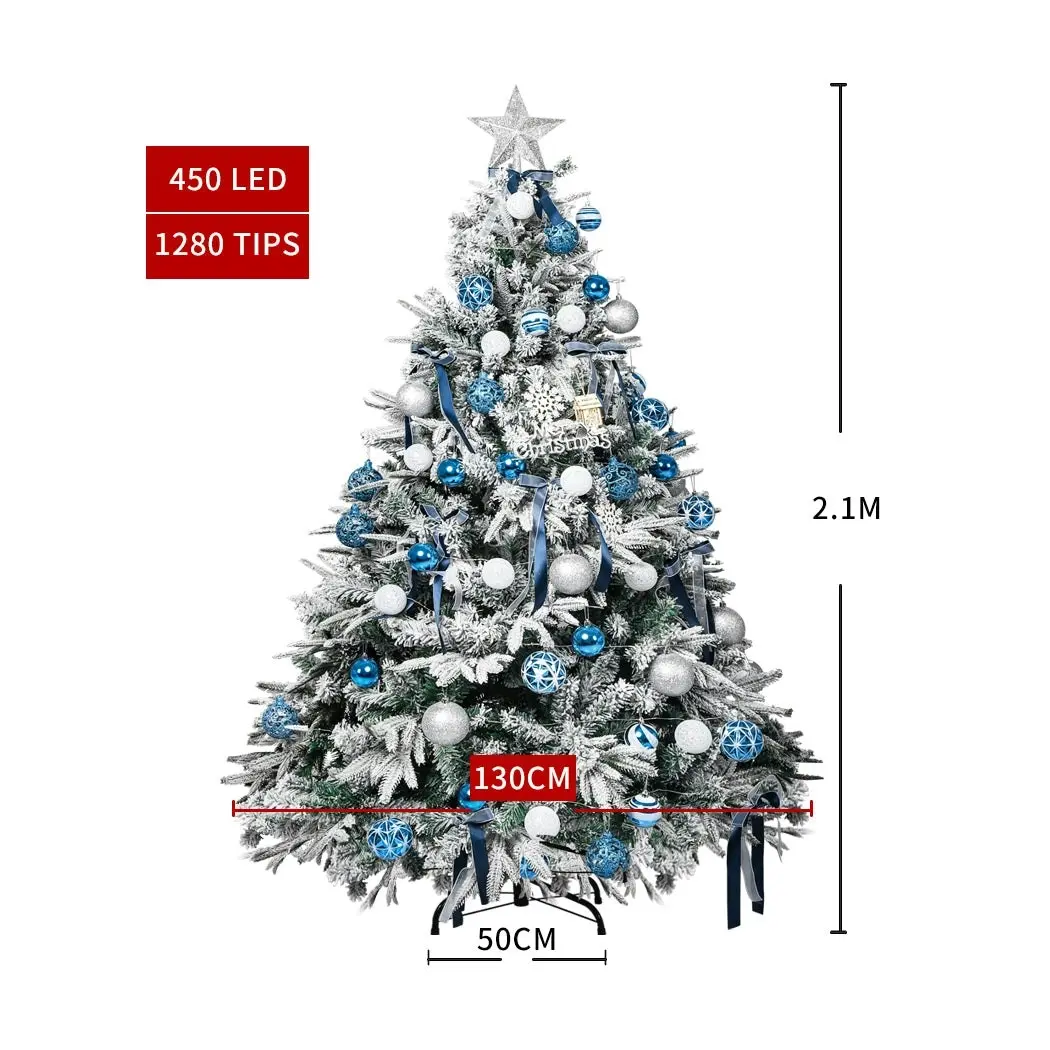 Santaco Christmas Tree 2.1M 7Ft Fairy Lights Snow Flocked Xmas Ornaments Decor