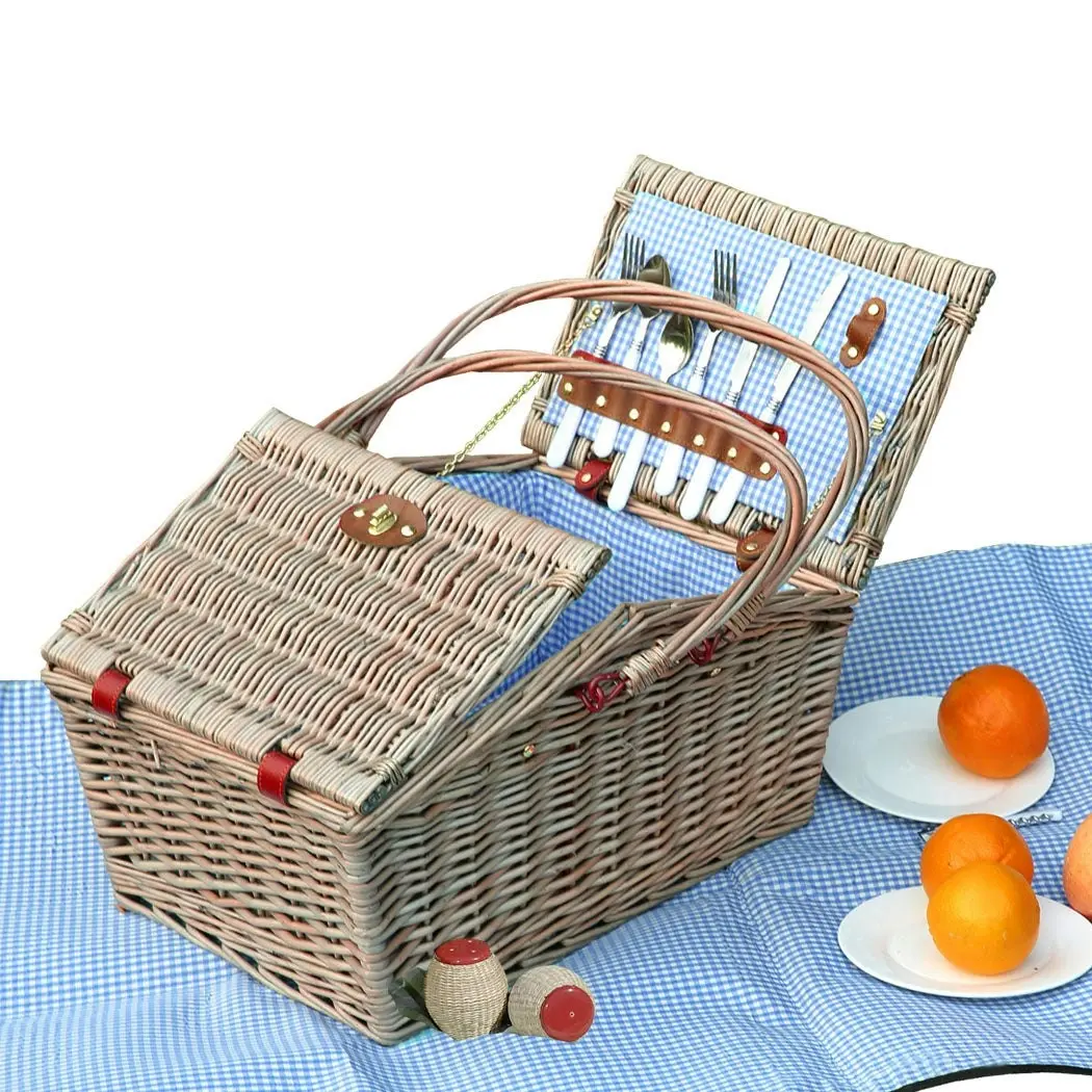 Traderight Group  4 Person Picnic Basket Baskets Set Outdoor Blanket Willow Deluxe Folding Handle