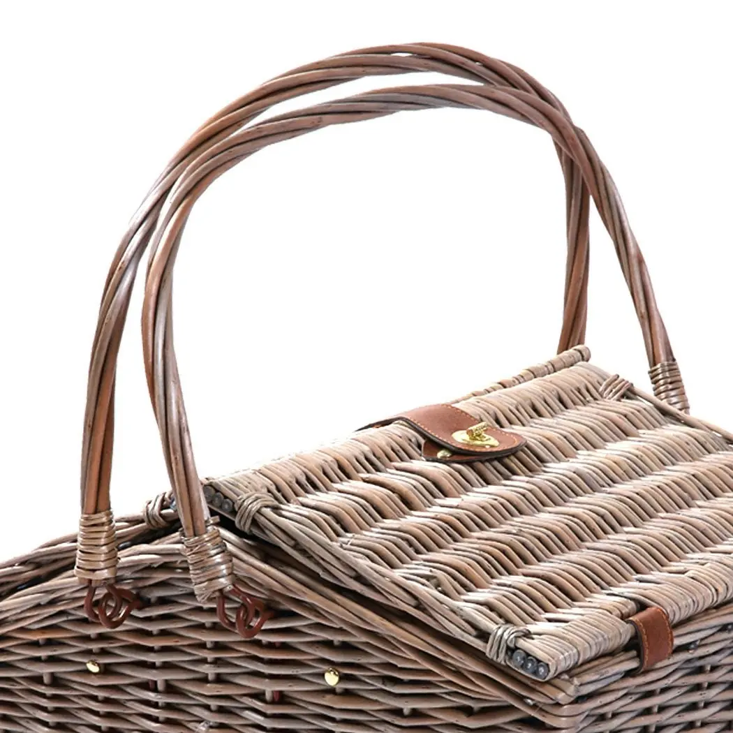 Traderight Group  4 Person Picnic Basket Baskets Set Outdoor Blanket Willow Deluxe Folding Handle