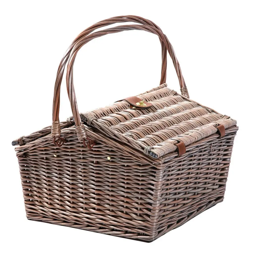 Traderight Group  4 Person Picnic Basket Baskets Set Outdoor Blanket Willow Deluxe Folding Handle