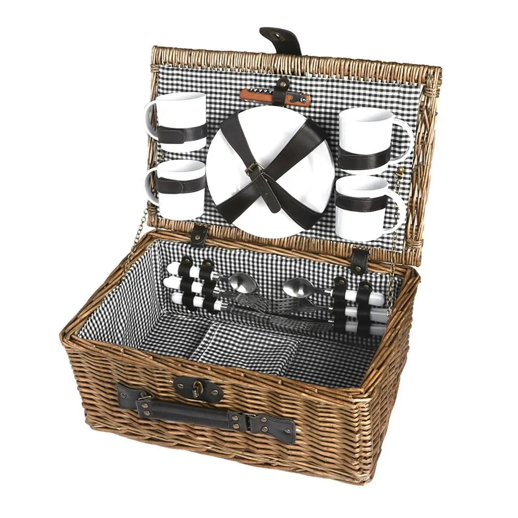 Traderight Group  4 Person Picnic Basket Baskets Set Outdoor Deluxe Willow Gift Storage Carry Trip