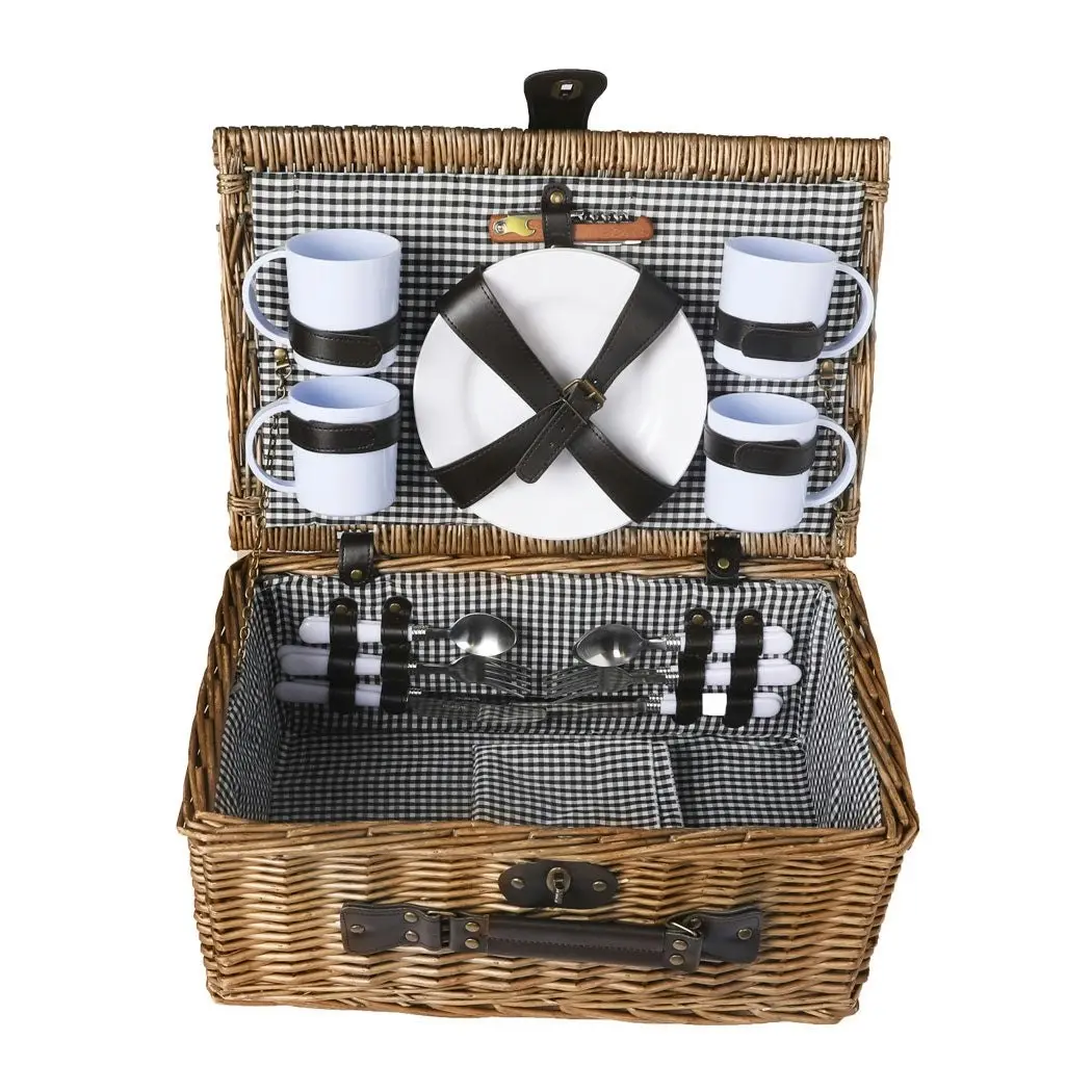 Traderight Group  4 Person Picnic Basket Baskets Set Outdoor Deluxe Willow Gift Storage Carry Trip