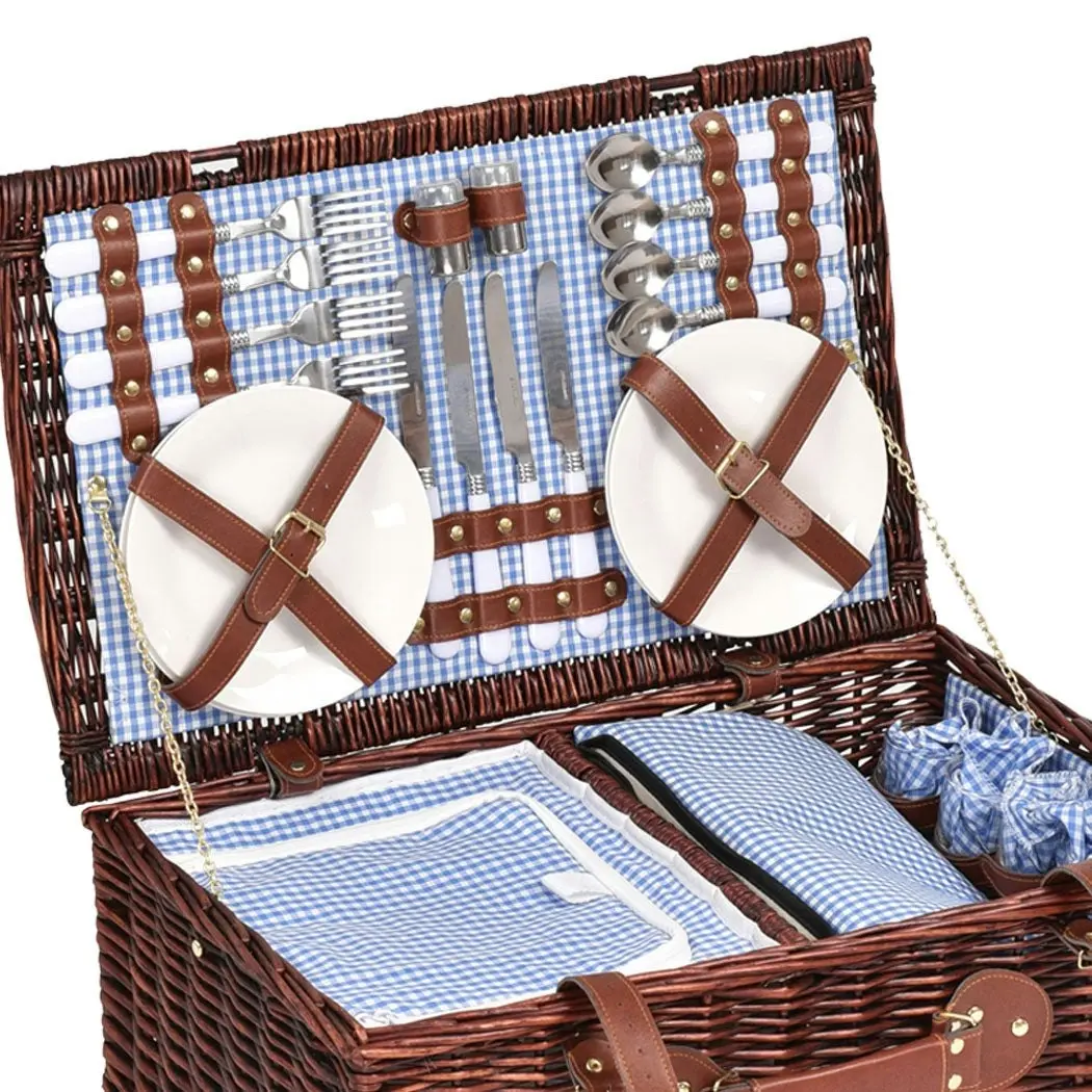 Traderight Group  4 Person Picnic Basket Baskets Set Outdoor Deluxe Willow Insulated Storage Carry