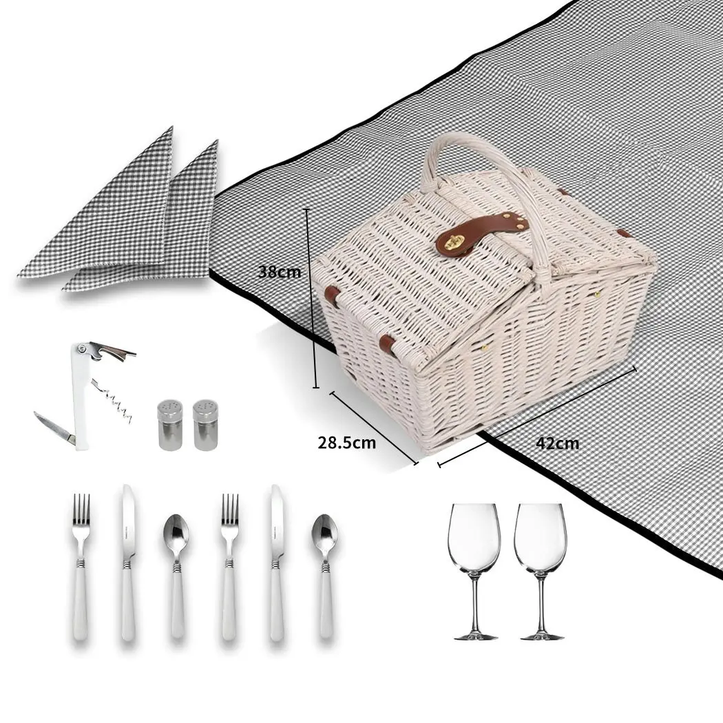 Traderight Group  2 Person Picnic Basket Baskets Set Outdoor Blanket Deluxe Willow Gift Storage