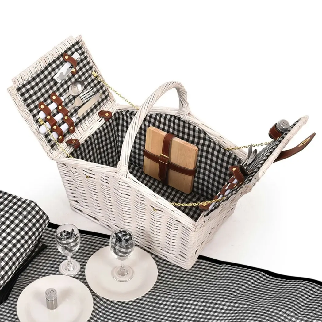 Traderight Group  2 Person Picnic Basket Baskets Set Outdoor Blanket Deluxe Willow Gift Storage