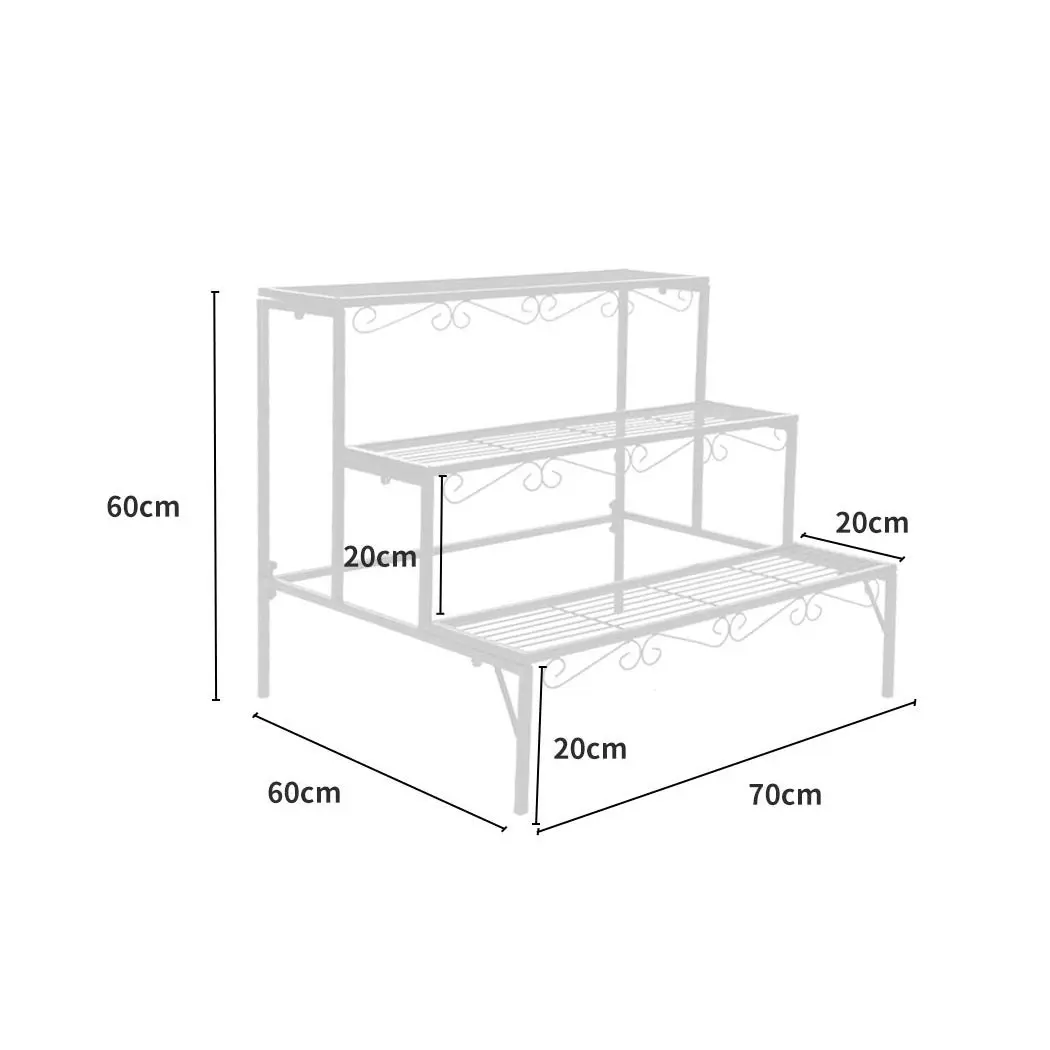 Levede 3 Tier Rectangle Metal Plant Stand Flower Pot Planter Corner Shelf White