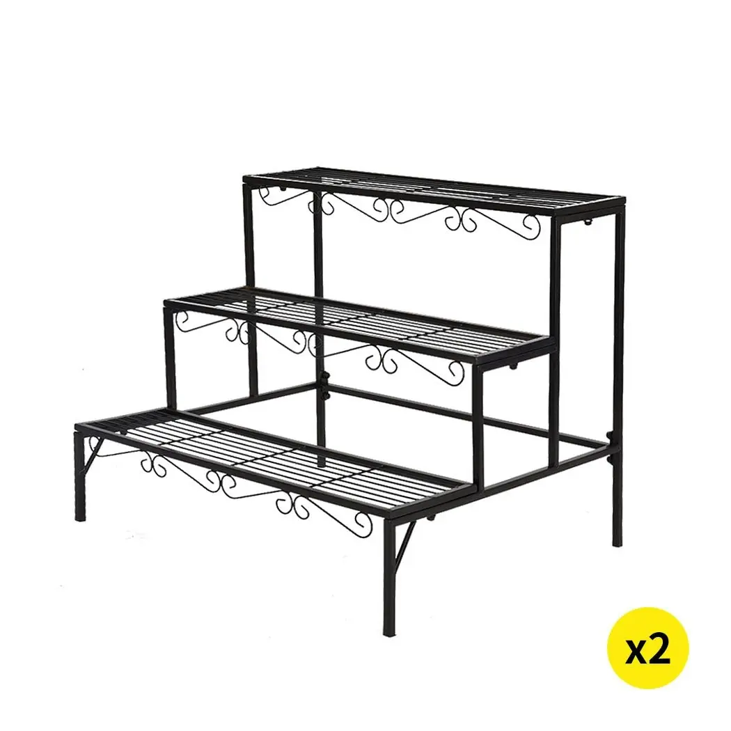 Levede 2x Plant Stands Outdoor Indoor Garden Metal 3 Tier Planter Corner Shelf