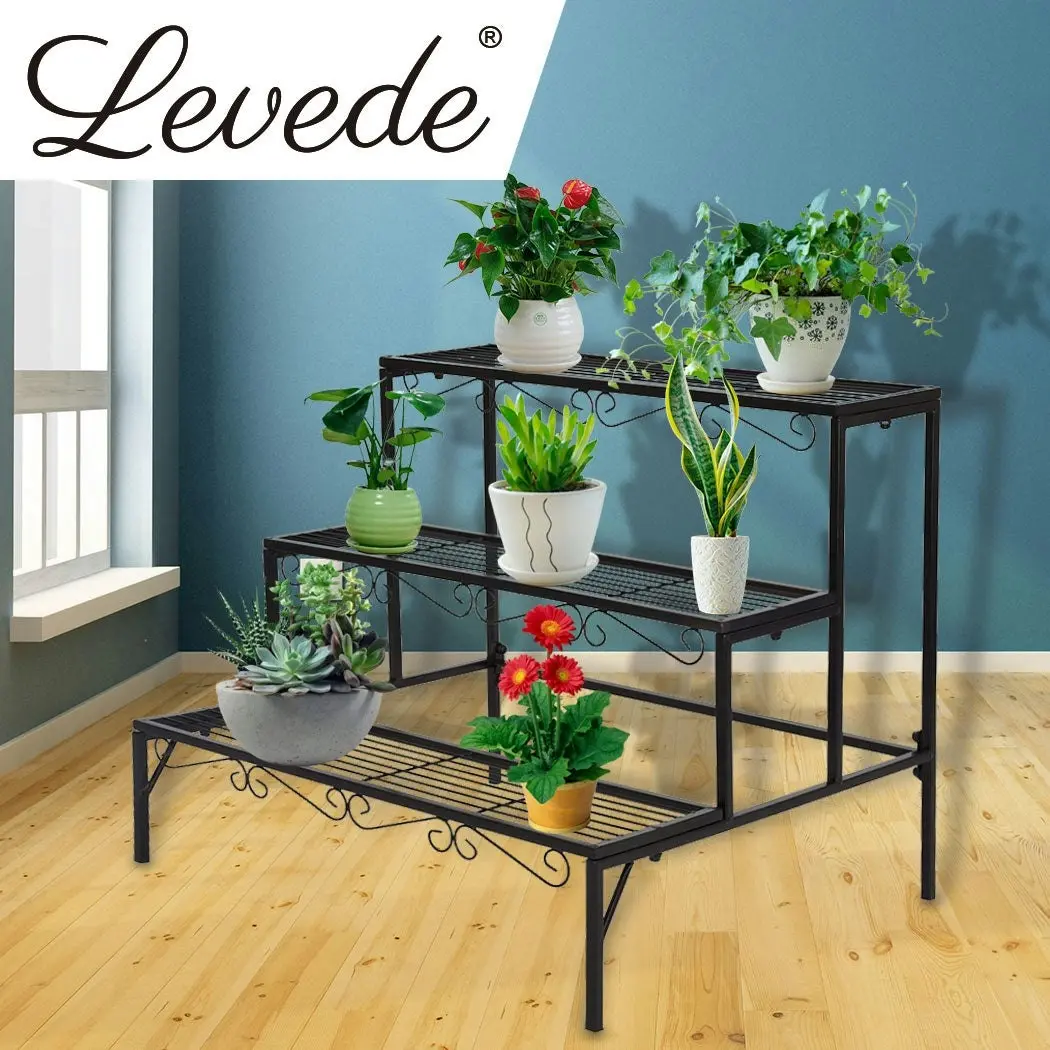 Levede 2x Plant Stands Outdoor Indoor Garden Metal 3 Tier Planter Corner Shelf