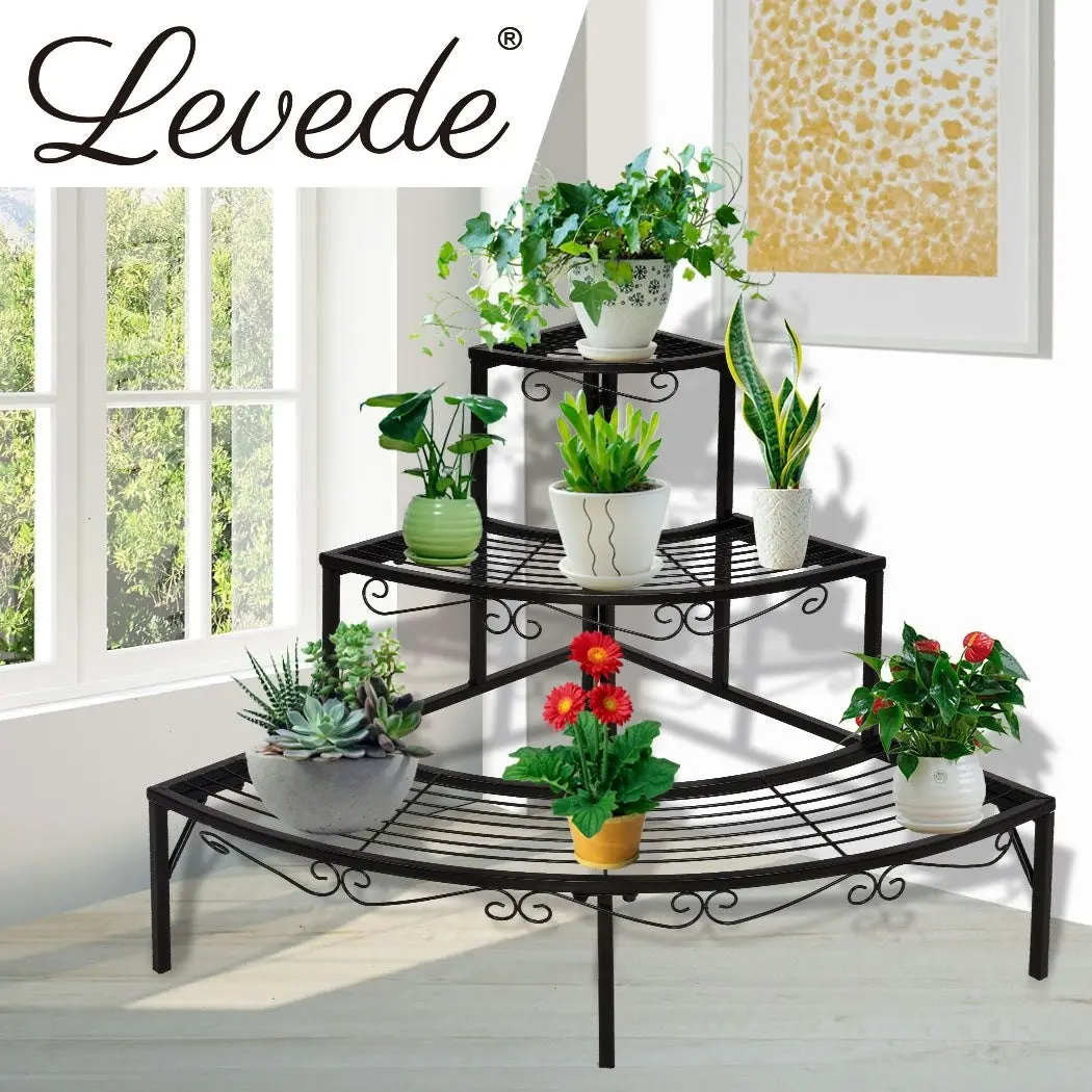 Levede 2x Outdoor Indoor Plant Stand Garden Metal 3 Tier Planter Corner Shelf