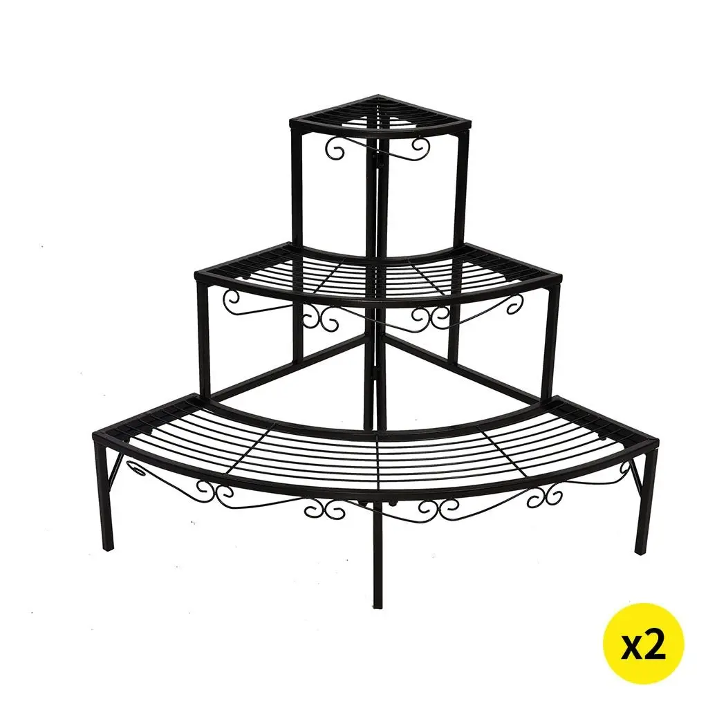 Levede 2x Outdoor Indoor Plant Stand Garden Metal 3 Tier Planter Corner Shelf