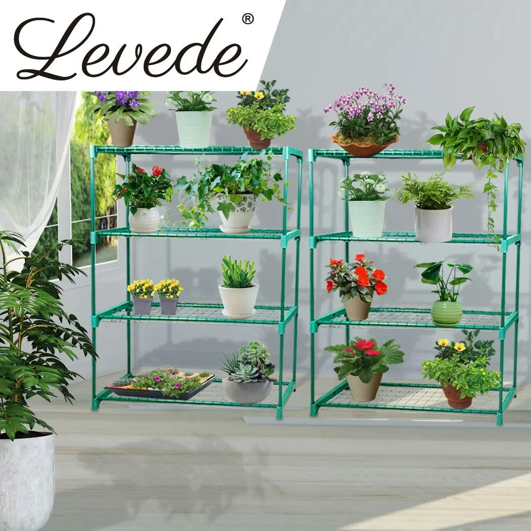 Levede 2x 4 Tier Plant Stand Shelves Garden Steel Storage Shelf Steel Frame