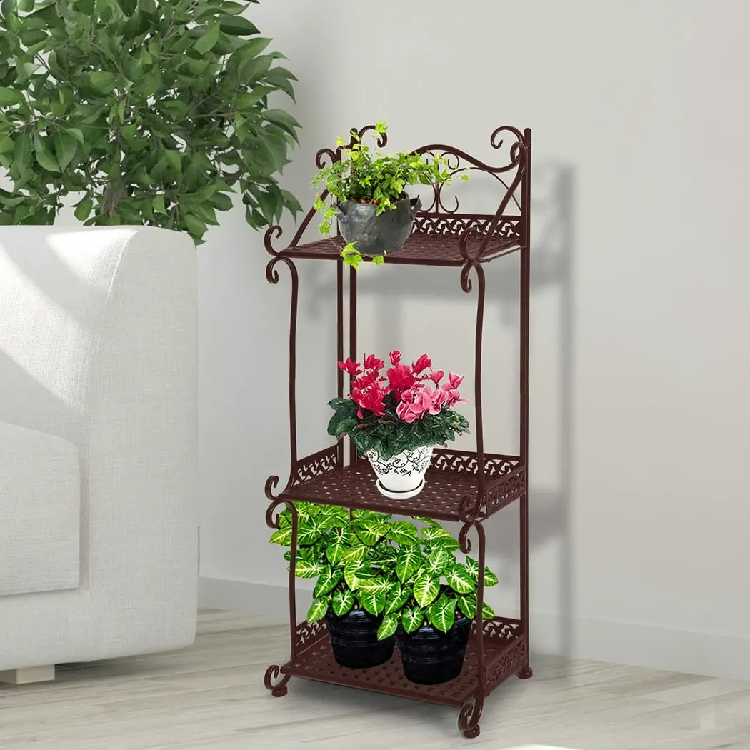 Levede Plant Stand 3 Tiers Outdoor Indoor Metal Flower Pots Rack Garden Shelf