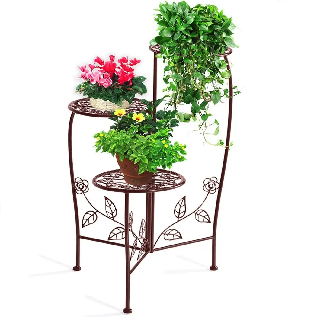 Plant Stand Outdoor Indoor Flower Pots Garden Metal Corner Shelf Wrought Iron