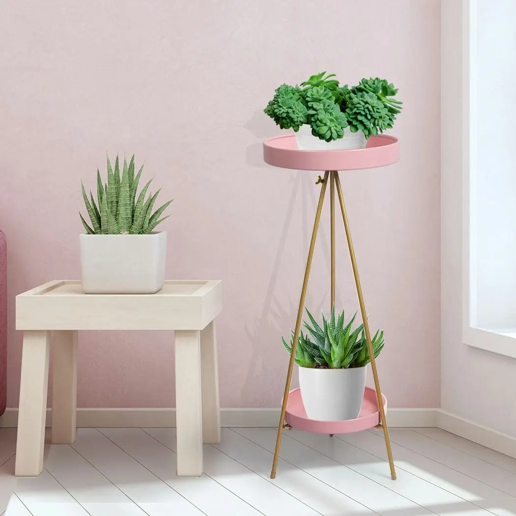 Levede Plant Stand 2 Tiers Outdoor Indoor Metal Flower Pots Rack Garden Pink