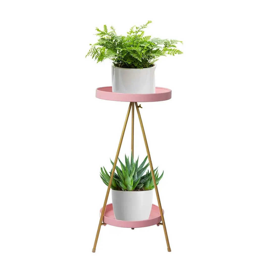 Levede Plant Stand 2 Tiers Outdoor Indoor Metal Flower Pots Rack Garden Pink