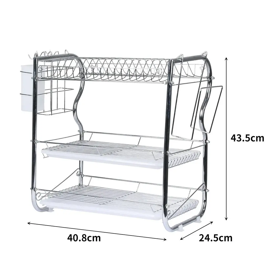 Toque Dish Rack Drying Drainer Cup Holder Cutlery Tray Kitchen Organiser 3 Tier