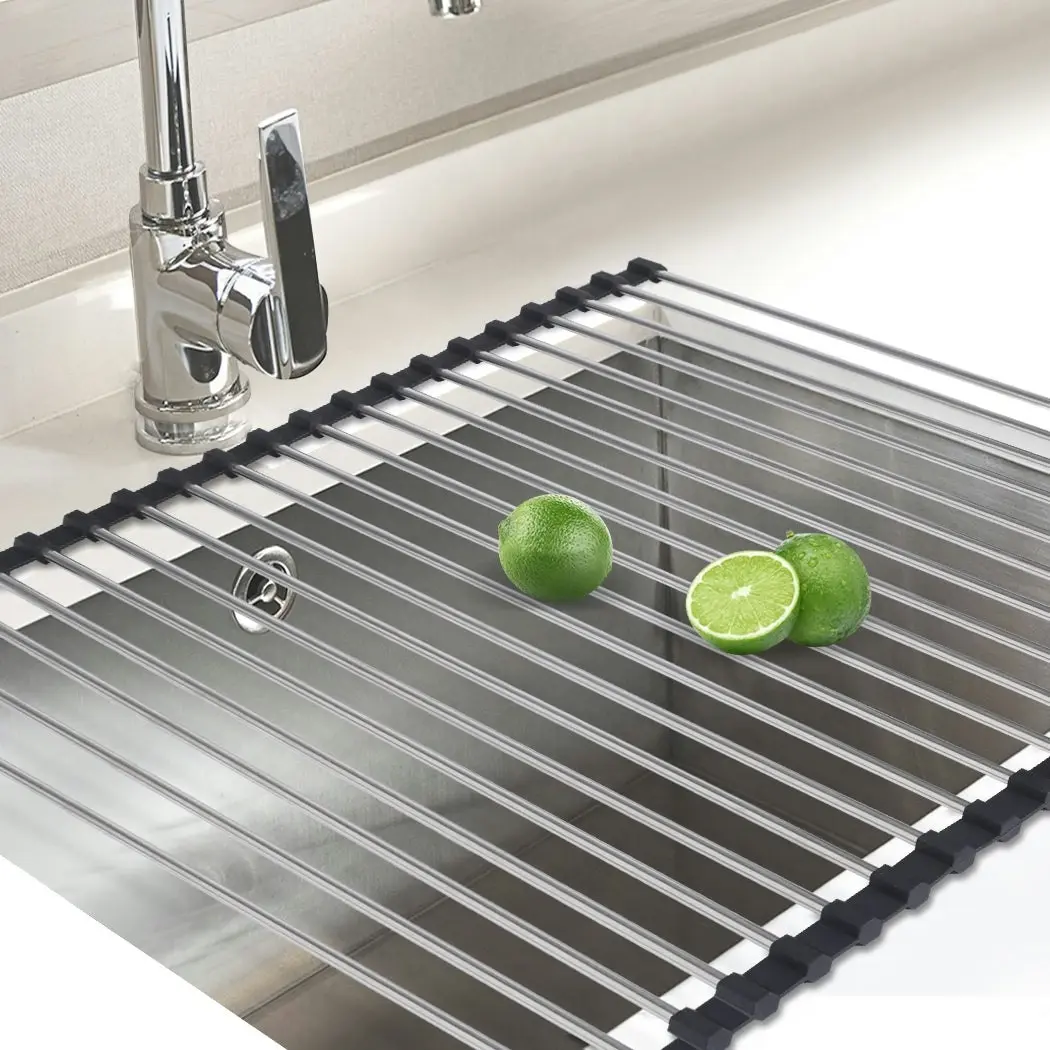 Toque Stainless Steel Dish Drying Rack Over Sink Kitchen  Foldable RollUp Mat