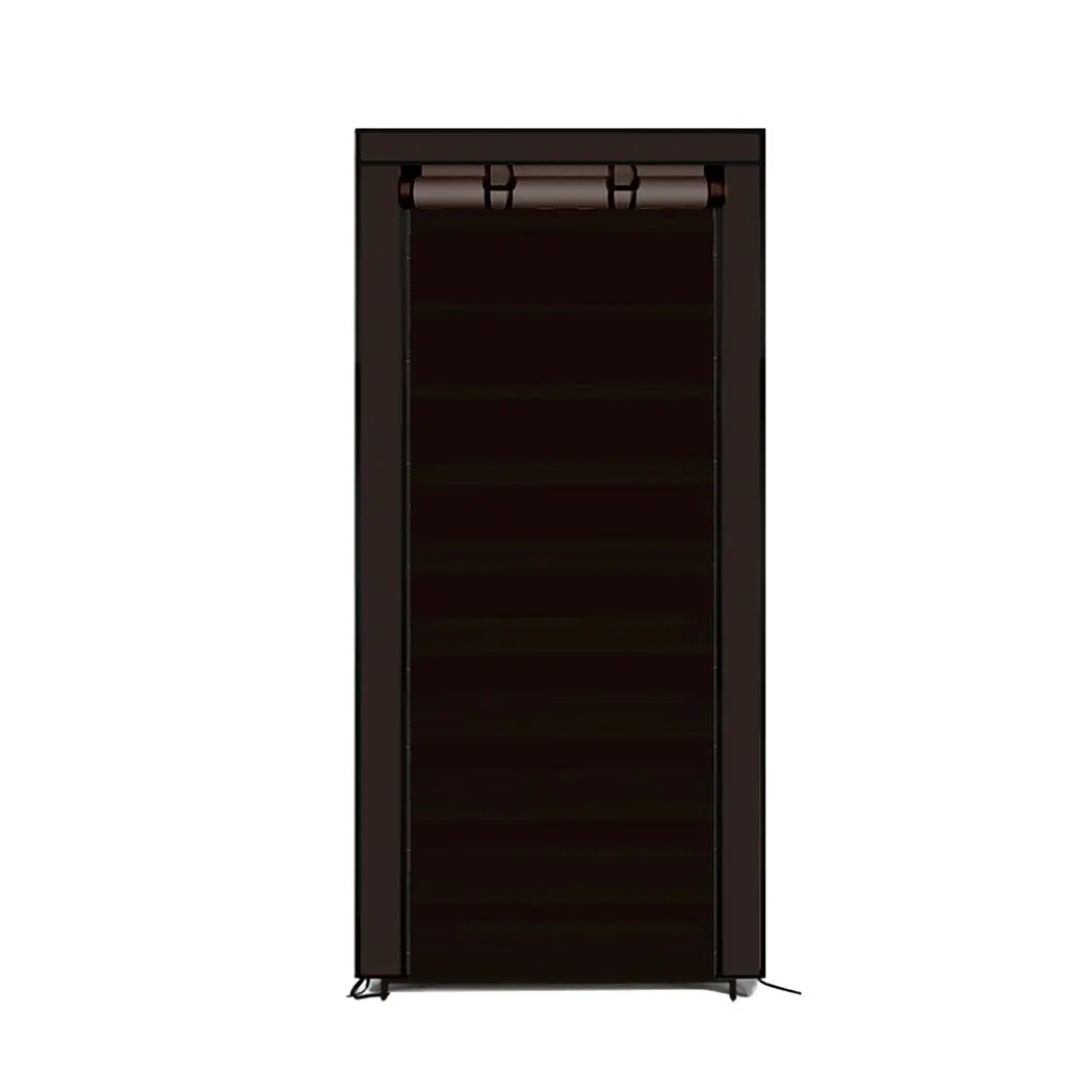 Levede 10 Tier Shoe Rack Portable Storage Cabinet Organiser Wardrobe Brown Cover