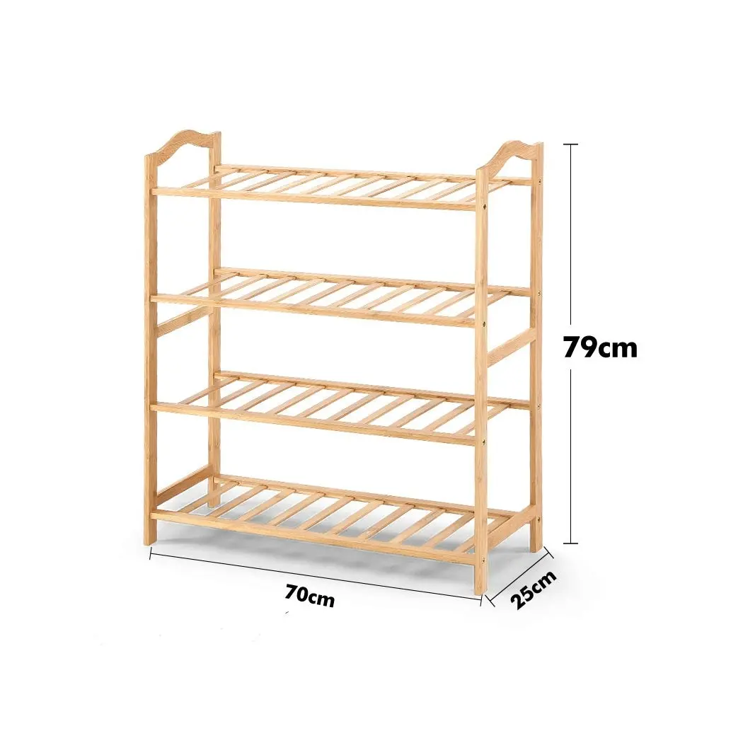 Levede Bamboo Shoe Rack Storage Wooden Organizer Shelf Stand 4 Tiers Layers 70cm