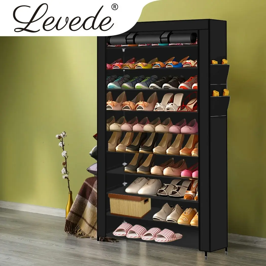 Levede 2pcs 10 Tier Shoe Rack Storage Cabinet Cube DIY Organiser Organizer Black