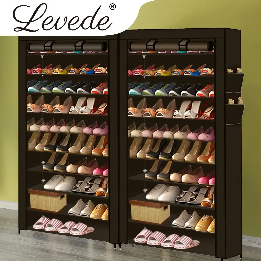 Levede 2pcs 10 Tier Shoe Rack Storage Cabinet Cube DIY Organiser Organizer Brown