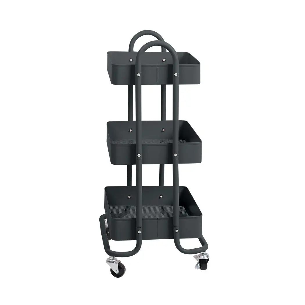 Levede 3 Tiers Kitchen Trolley Cart Steel Storage Rack Shelf Organiser Grey