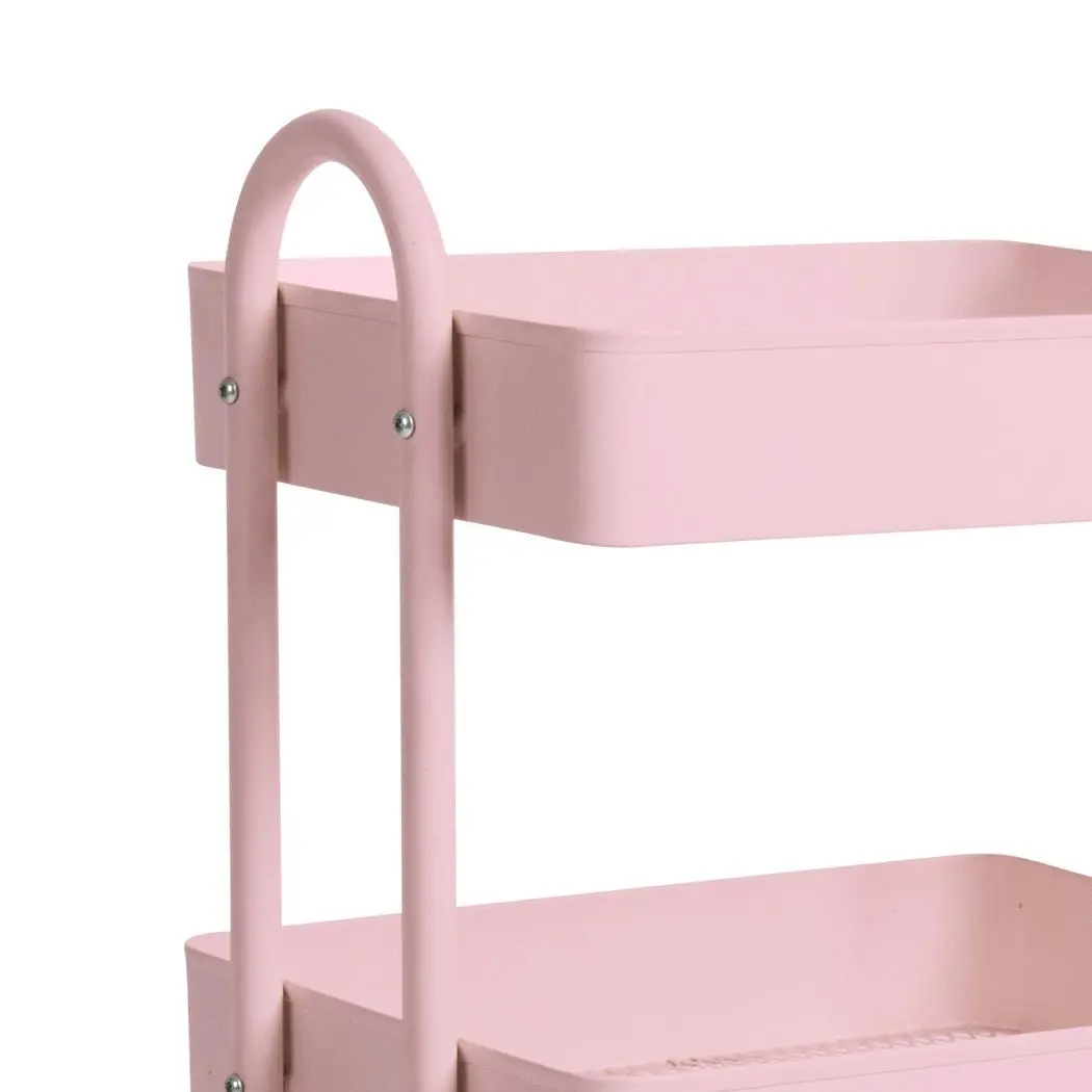 Levede 3 Tiers Kitchen Trolley Cart Steel Storage Rack Shelf Organiser Pink