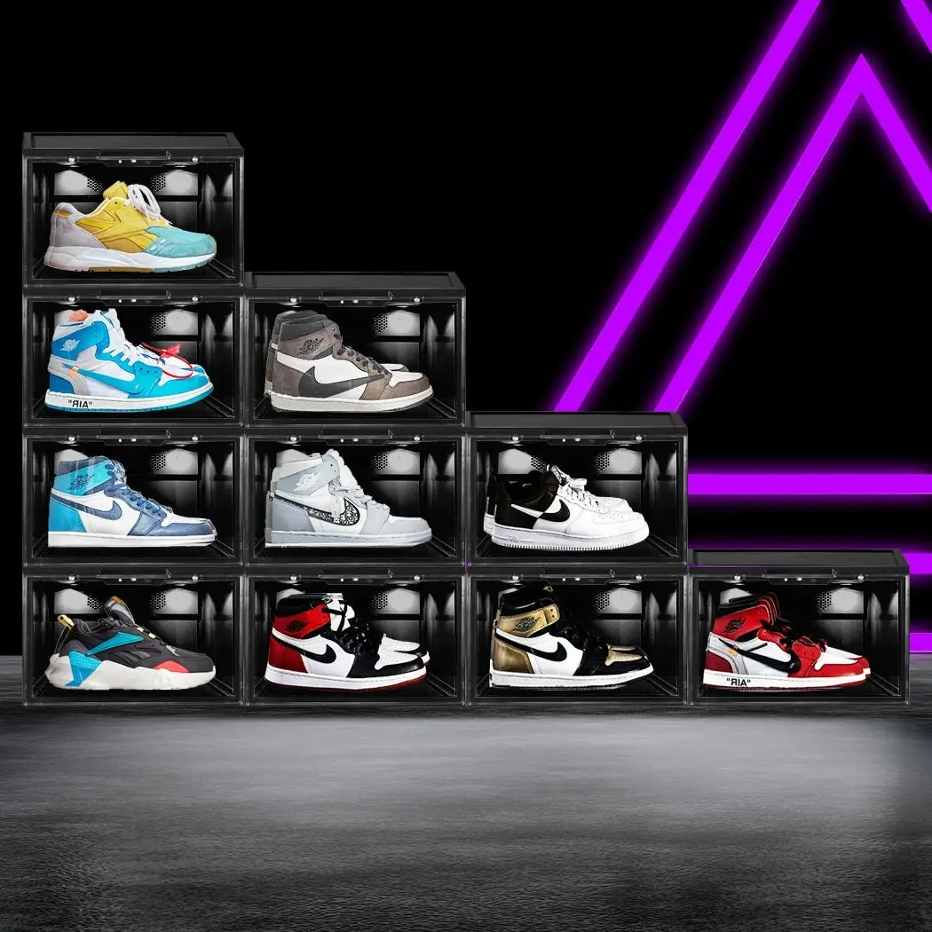 Stacked Shoe Box Sneaker Display Case LED Lighted Magnetic Anti-oxidation Clear