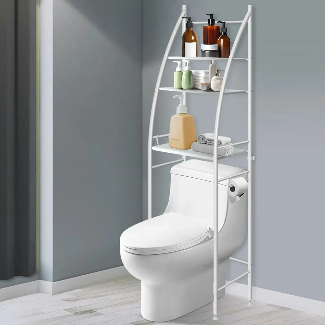 Dutxa 3 Tier Over Toilet Storage Shelf Rack Stand Washing Machine Steel White