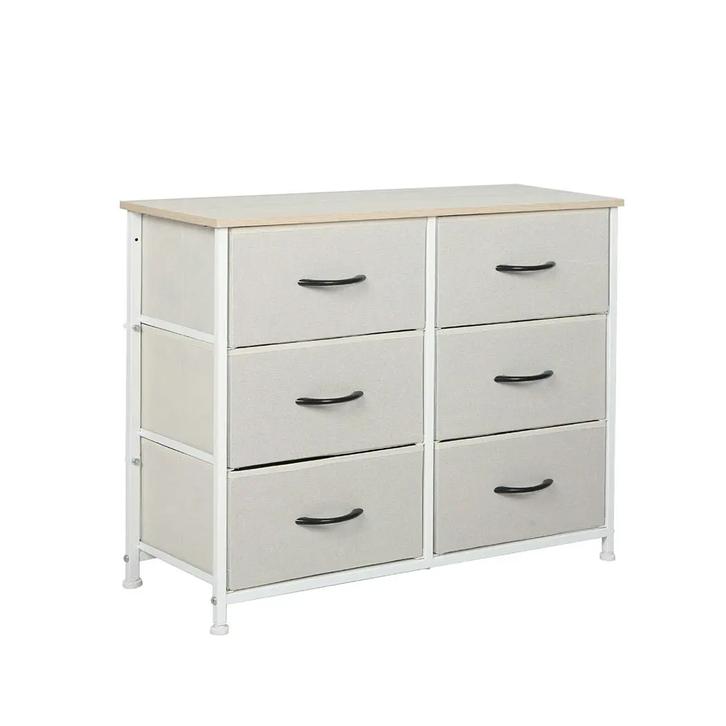 Levede Storage Cabinet Tower Chest of Drawers Dresser Tallboy 6 Drawer Beige