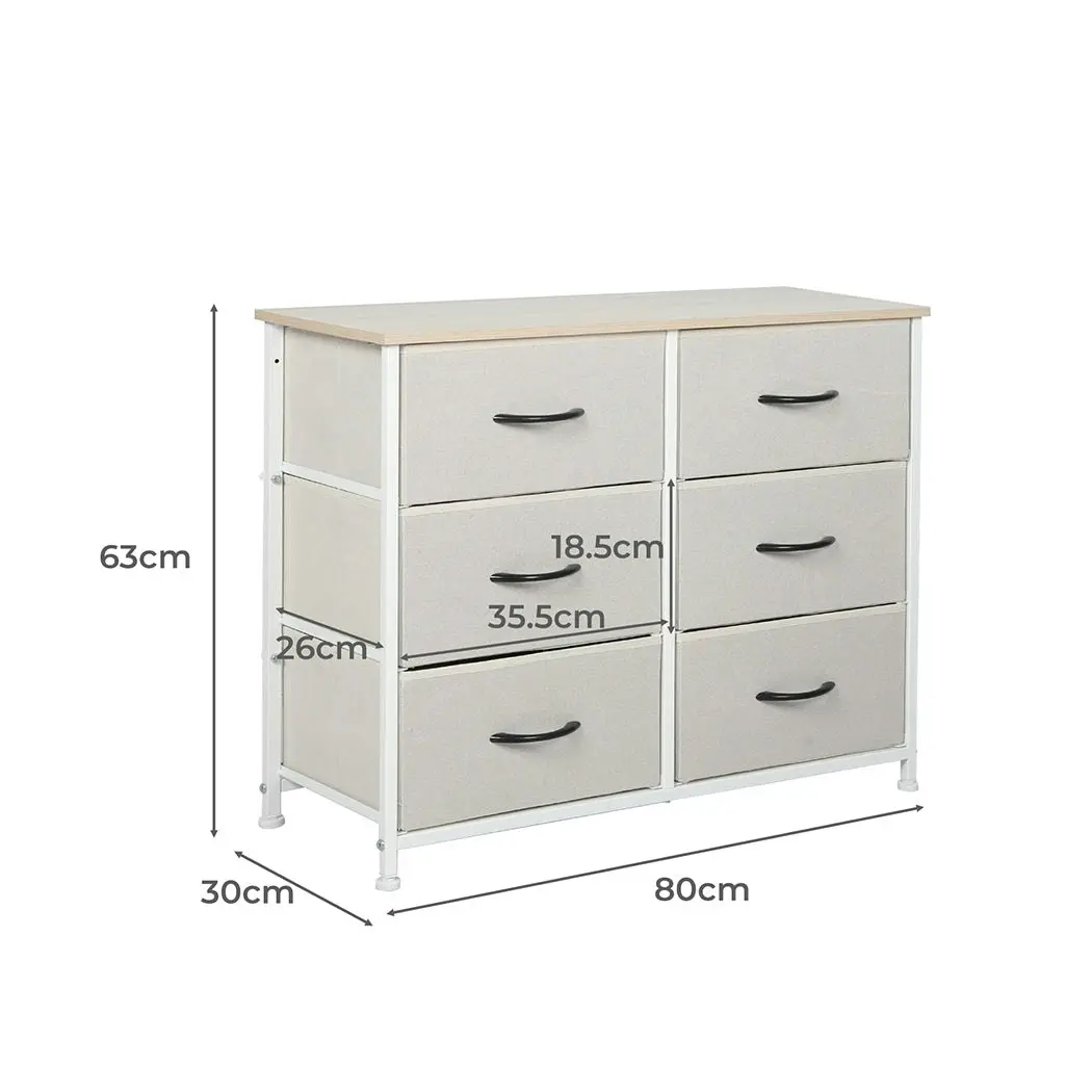 Levede Storage Cabinet Tower Chest of Drawers Dresser Tallboy 6 Drawer Beige