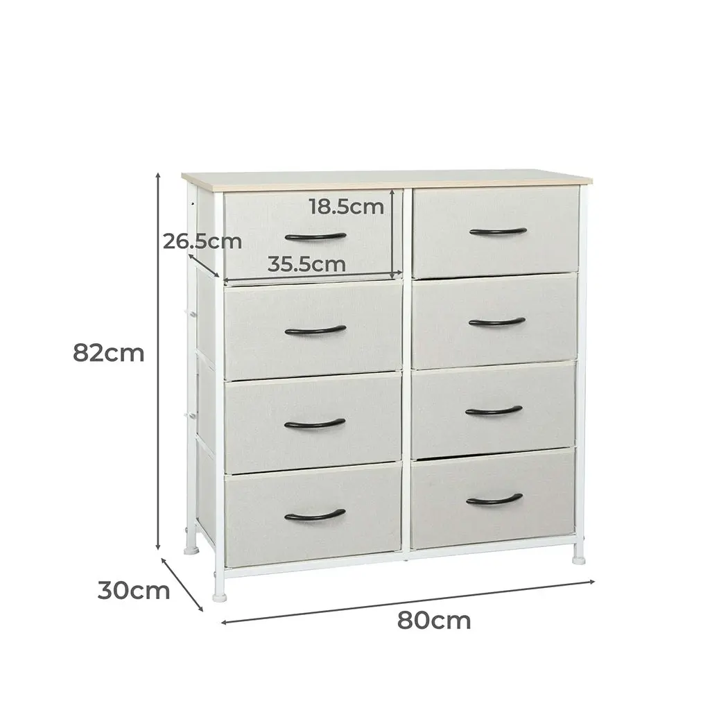 Levede Storage Cabinet Tower Chest of Drawers Dresser Tallboy 8 Drawer Beige