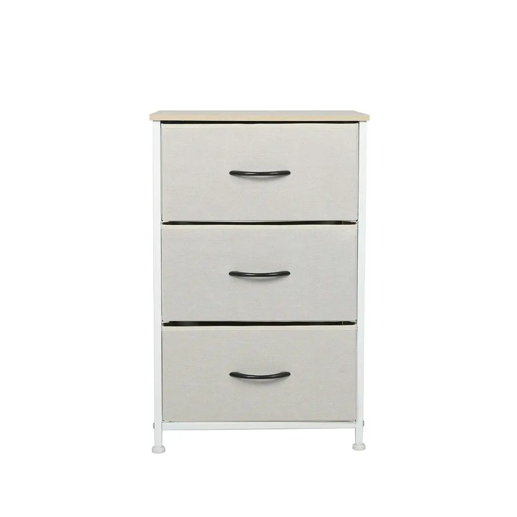 Levede Chest of 3 Drawers Bedside Table Storage Cabinet Tower Dresser Beige